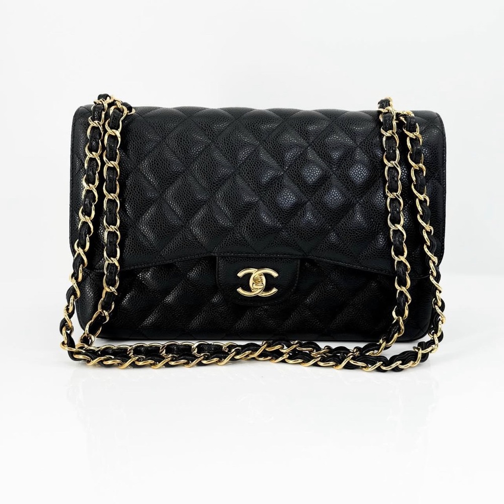 Chanel Maxi Caviar black leather gold hardware Full set